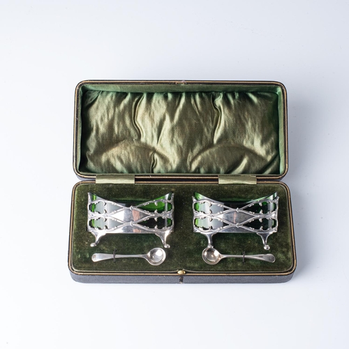 490 - A PAIR OF NAVETTE-SHAPED SILVER SALT CELLARS