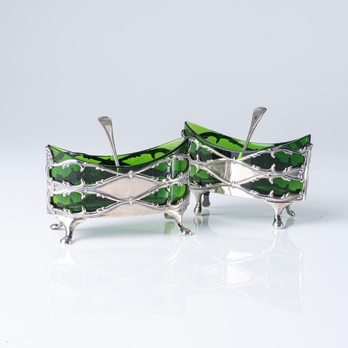 490 - A PAIR OF NAVETTE-SHAPED SILVER SALT CELLARS