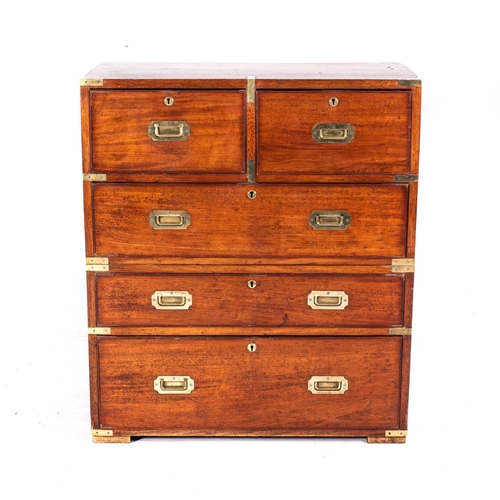 75 - A TEAK AND BRASS-BOUND CAMPAIGN CHEST, 19TH CENTURY