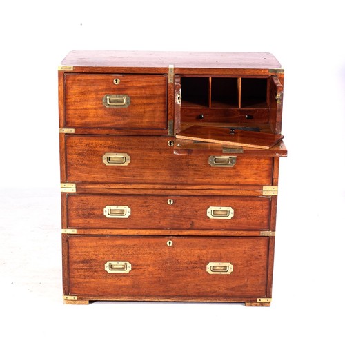 75 - A TEAK AND BRASS-BOUND CAMPAIGN CHEST, 19TH CENTURY