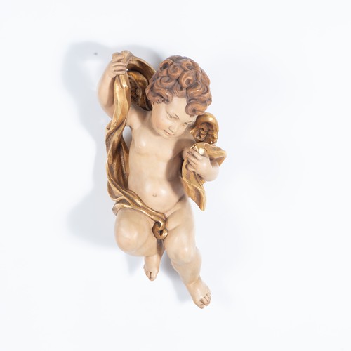 152 - A PAIR OF ITALIAN CARVED AND PAINTED PUTTI