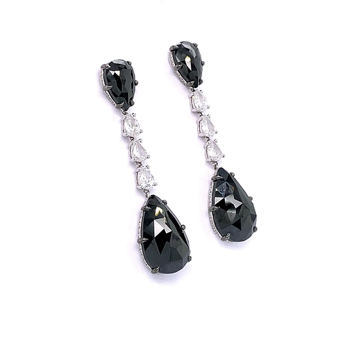 92 - PAIR OF BLACK & WHITE DIAMOND DROP EARRINGS