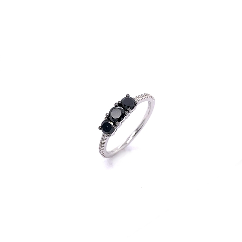 97 - 3 STONE BLACK DIAMOND RING WITH SIDE STONES