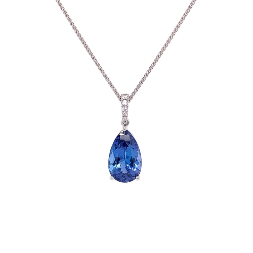 100 - PEAR TANZANITE & DIAMOND DROP PENDANT