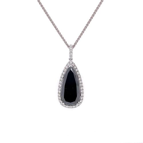 101 - ELONGATED PEAR BLACK DIAMOND HALO PENDANT