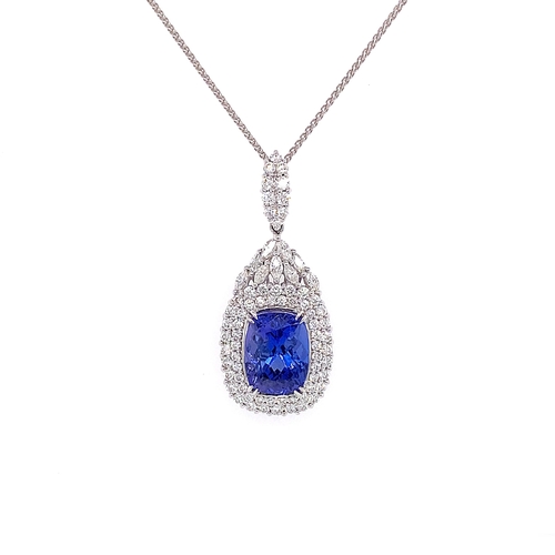 102 - FANCY DESIGN CUSHION TANZANITE DOUBLE HALO PENDANT