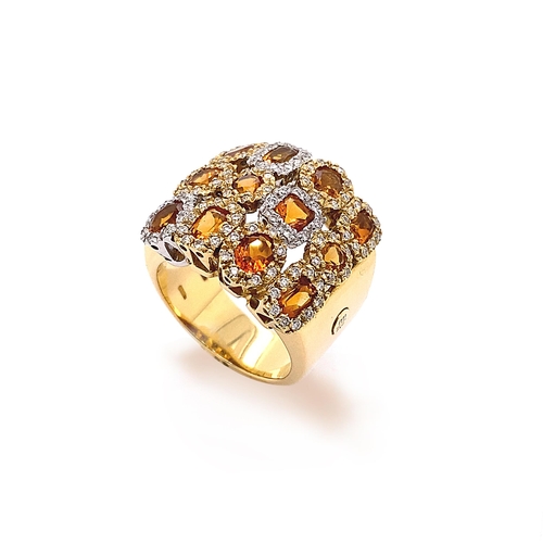 203 - FANCY BROAD CITRINE & DIAMOND DRESS RING