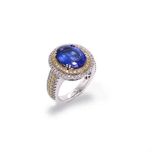 209 - DOUBLE MICRO SET TANZANITE AND DIAMOND RING