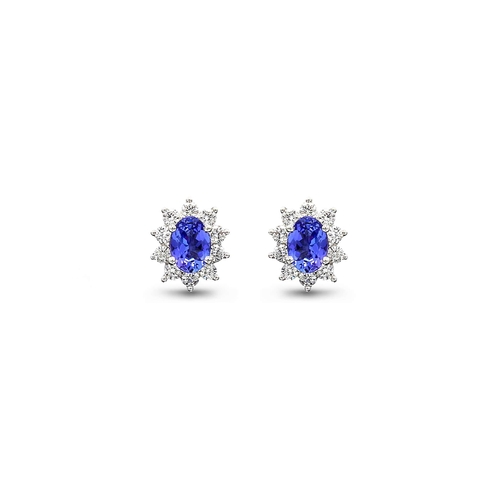 234 - PAIR OF OVAL TANZANITE & DIAMOND DRESS EARRINGS