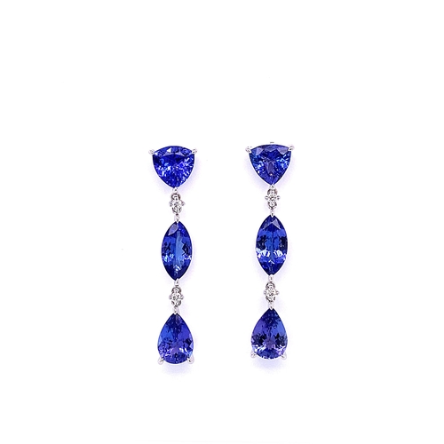 246 - PAIR OF TANZANITE & DIAMOND DROP EARRINGS