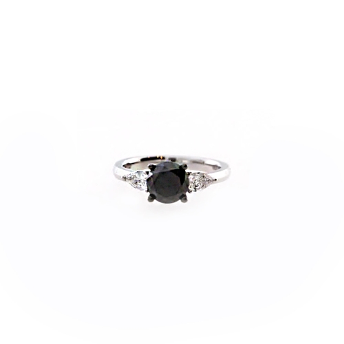 249 - BLACK DIAMOND RING WITH 2 SIDE DIAMONDS