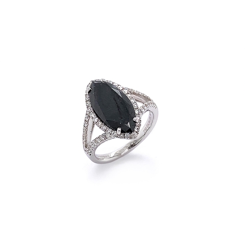 250 - MARQUISE BLACK DIAMOND HALO RING WITH SPLIT BAND