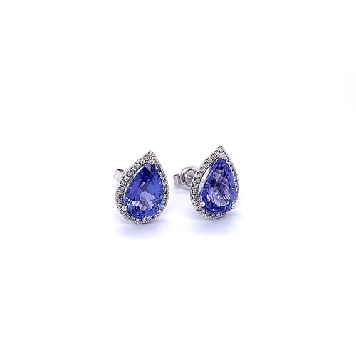 81 - PAIR OF PEAR TANZANITE & DIAMOND STUD EARRINGS