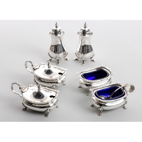 1099 - A VICTORIAN SILVER SEVEN PIECE CONDIMENT SET, THE GOLDSMITHS AND SILVERSMITHS COMPANY LTD, LONDON, P... 