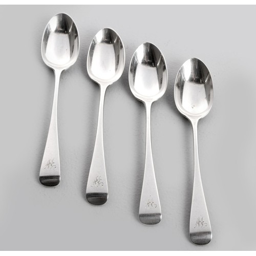 1102 - FOUR VICTORIAN SILVER OLD ENGLISH PATTERN TEASPOONS, JOHNSON, WALKER AND TOLHURST LTD, LONDON, 1899