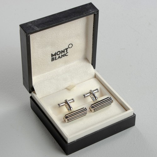 747 - A PAIR OF MONTBLANC STAINLESS STEEL CYLINDER CUFFLINKS