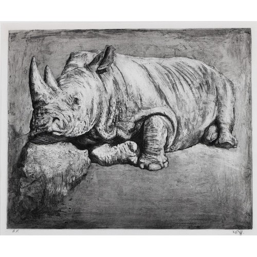 256 - Zakkie Eloff (South African 1925 - 2004) RESTING RHINO