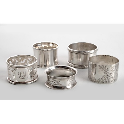 1166 - A MISCELLEANEOUS GROUP OF SILVER NAPKIN RINGS, VARIOUS MAKERS AND DATES