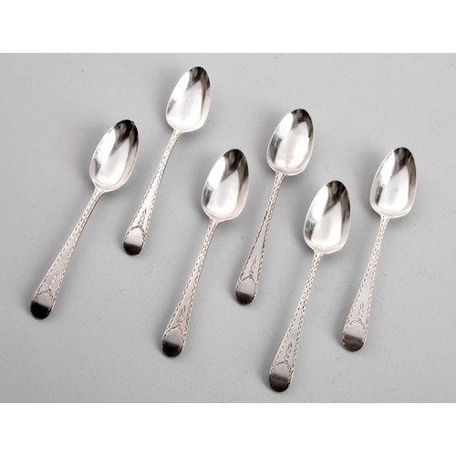 1168 - SIX SILVER BRIGHT-CUT OLD ENGLISH PATTERN TEASPOONS, MAKER'S MARK T.W