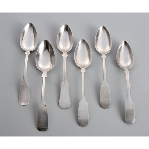 1180 - SIX GERMAN SILVER FIDDLE PATTERN TABLE SPOONS, VARIOUS MAKERS AND DATES