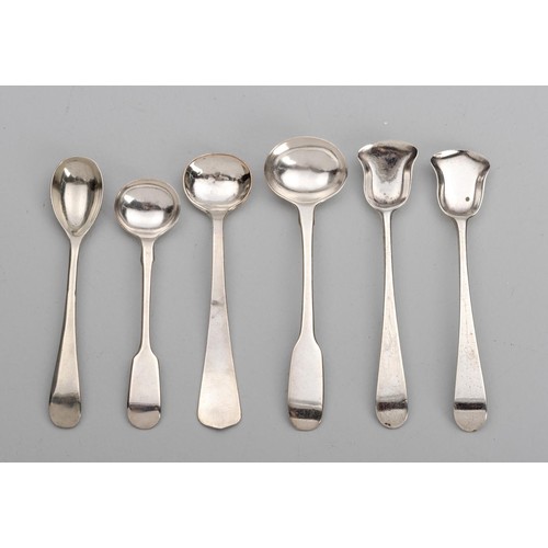 1045 - SIX SILVER MUSTARD SPOONS, VARIOUS MAKERS AND DATES