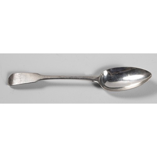 1065 - A GEORGE III SILVER FIDDLE PATTERN TABLE SPOON, RICHARD CROSSLEY, LONDON, 1795