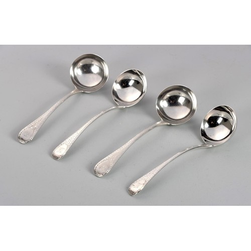 1069 - FOUR GEORGE III OLD ENGLISH PATTERN SILVER SAUCE LADLES, CHRISTOPHER AND THOMAS WILKES BARKER, LONDO... 