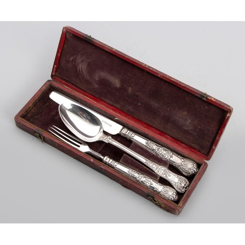 1080 - A CASED ASSEMBLED GEORGE IV KING'S PATTERN  SILVER CHRISTENING SET, AARON HADFIELD, SHEFFIELD, 1828