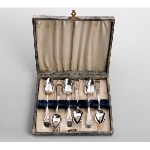 1079 - A CASED SET OF SIX OLD ENGLISH PATTERN SILVER TEASPOONS, POSSIBLY GEORGE GRAY, LONDON, 1827