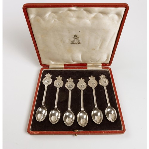 1147 - A CASED GEORGE V SET OF SIX SILVER CORONATION TEASPOONS, ELKINGTON AND CO LTD, BIRMINGHAM, 1936