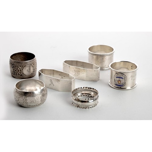 1169 - A MISCELLANEOUS GROUP OF SILVER NAPKIN RINGS, VARIOUS MAKERS AND DATES