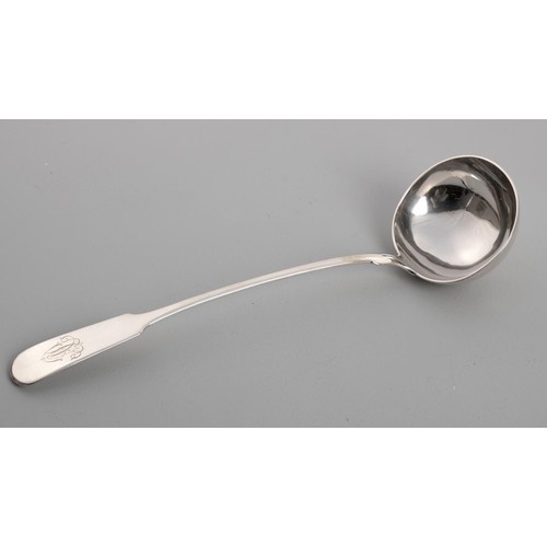 1182 - A GERMAN SILVER FIDDLE-PATTERN SOUP LADLE, IMPRESSED .800, CIRCA 1900