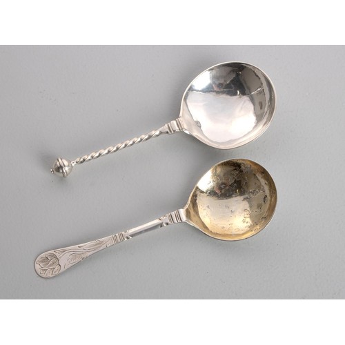 1184 - A CONTINENTAL SILVER MARRIAGE SPOON, 18TH CENTURY