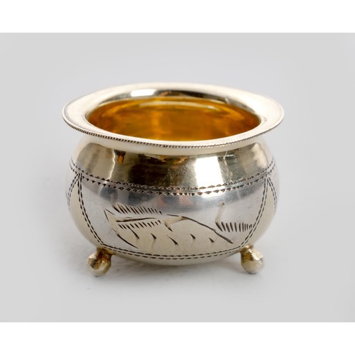 1207 - A RUSSIAN SILVER GILT SALT, MAKER'S MARK  AF.PK, KIEV, FIRST HALF TWENTIETH CENTURY