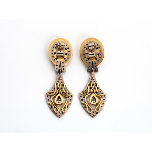 602 - A PAIR OF DIAMOND AND GEM-SET PENDANT EARRINGS