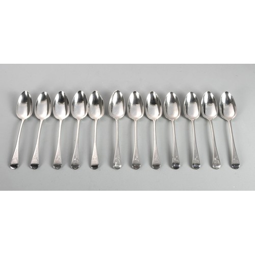 1068 - TWELVE GEORGE III OLD ENGLISH PATTERN SILVER TABLE SPOONS, CHRISTOPHER AND THOMAS WILKES BARKER, LON... 