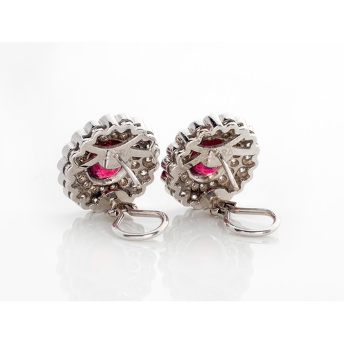 621 - A PAIR OF RUBY AND DIAMOND EARRINGS