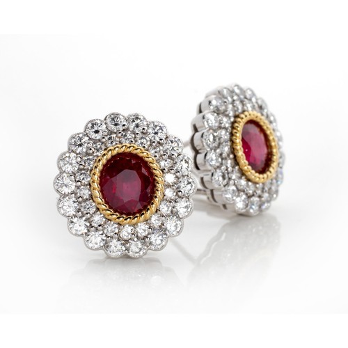 621 - A PAIR OF RUBY AND DIAMOND EARRINGS