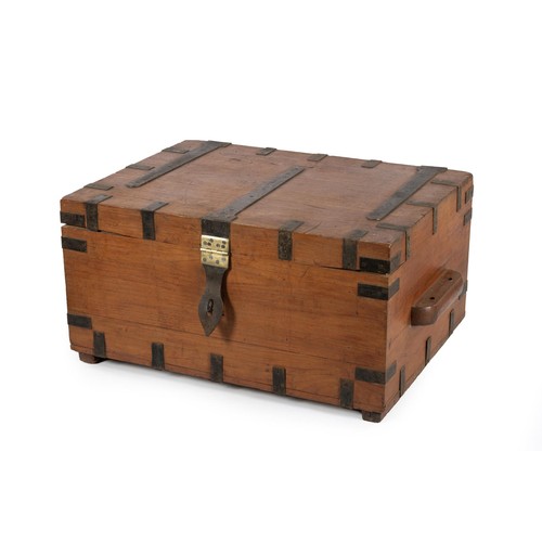 104 - A TEAK AND IRON-BOUND CHEST, 19TH CENTURY