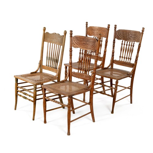 105 - A HARLEQUIN SET OF FOUR SPINDLE-BACK CHAIRS