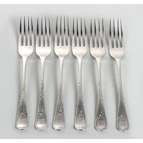 1086 - SIX VICTORIAN OLD ENGLISH PATTERN SILVER TABLE FORKS, JOHN AND HENRY LIAS, LONDON, 1843