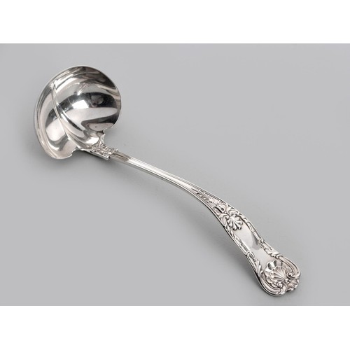 1112 - A EDWARD VII SILVER KING'S PATTERN SOUP LADLE, GORHAM MANUFACTURING CO, BIRMINGHAM, 1904