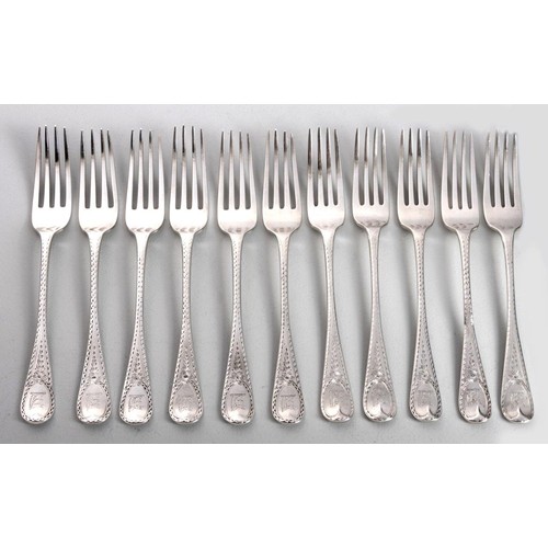 1087 - ELEVEN VICTORIAN OLD ENGLISH PATTERN SILVER DESSERT FORKS, RANDALL CHATTERTON, LONDON, 1843