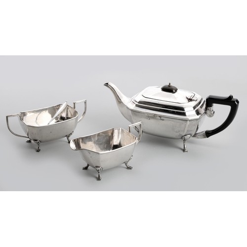 1140 - A GEORGE V SILVER THREE PIECE TEA SERVICE, T.S, BIRMINGHAM, 1933