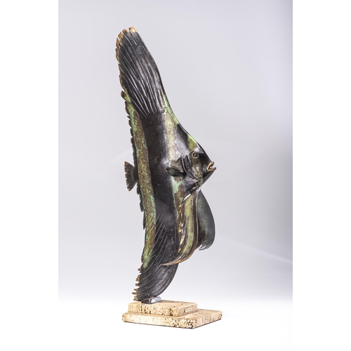 563 - A DIETMAR WEINING BRONZE SCULPTURE OF A FINNED BATFISH, 20TH CENTURY