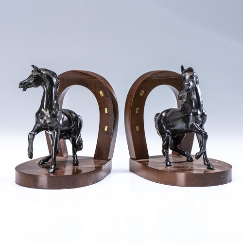 582 - A PAIR OF BRONZE HORSE BOOKENDS