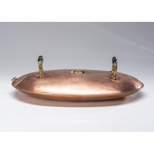 589 - AN ENGLISH COPPER AND BRASS BED WARMER