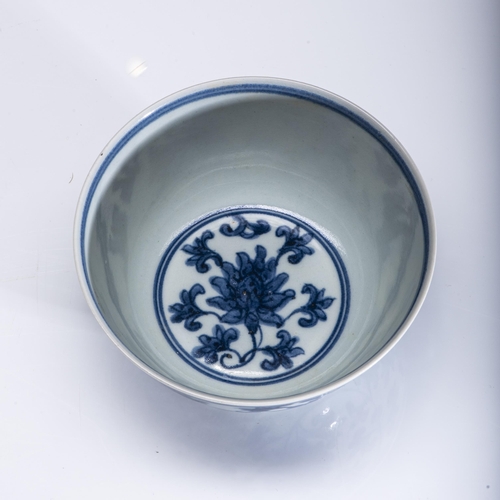 641 - A PAIR OF CHINESE BLUE AND WHITE MING-STYLE 'LOTUS' BOWLS, REPUBLIC OF CHINA, 1949 -