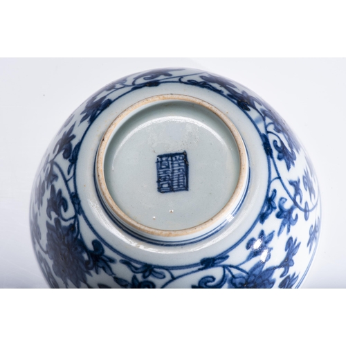 641 - A PAIR OF CHINESE BLUE AND WHITE MING-STYLE 'LOTUS' BOWLS, REPUBLIC OF CHINA, 1949 -