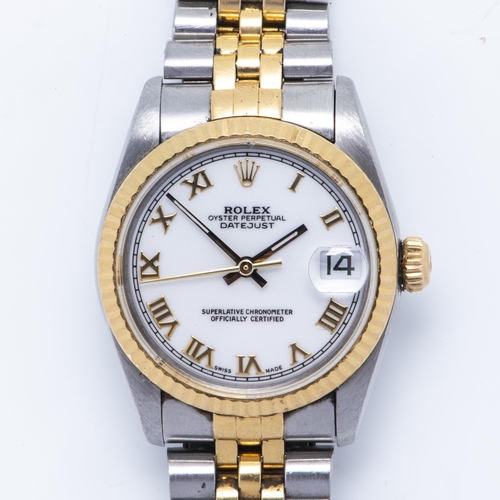 1004 - A LADIES GOLD AND STEEL ROLEX WRISTWATCH